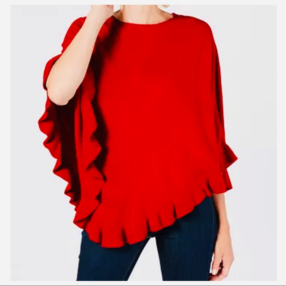 Fall perfect knit ruffle hem poncho - Picture 3 of 5